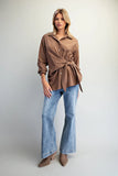 Tie Waist Front Pinstriped Blouse