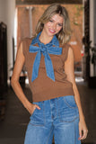 Sleeveless Layered Denim Sweater