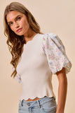 Floral Sleeves Scallop Top