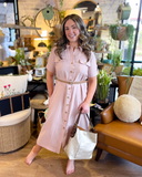 Linen Belted Midi Dress