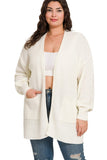 Curvy Waffle Knit Open Cardigan