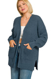 Curvy Waffle Knit Open Cardigan