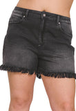 Curvy Mid Rise Frayed Black Shorts