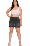 Curvy Mid Rise Frayed Black Shorts