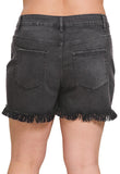 Curvy Mid Rise Frayed Black Shorts