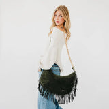 Suede Fringe Slouchy Bag
