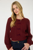 Cable Knit Velvet Bow Sweater
