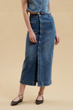 Button Denim Midi Skirt