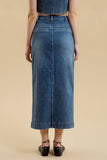 Button Denim Midi Skirt