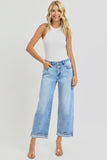 Risen Wide Leg Cuffed Jeans