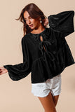 Front Tie Velvet Blouse