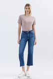 High Rise Raw Hem Crop Straight Jeans
