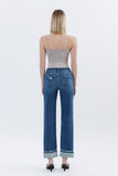 High Rise Dark Wash Cuffed Straight Jeans