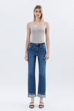 High Rise Dark Wash Cuffed Straight Jeans