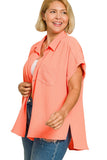 Curvy Woven Button Down Top