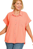 Curvy Woven Button Down Top