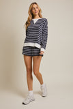 Striped Top & Drawstring Shorts Set