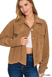 Corduroy Frayed Hem Cropped Jacket