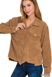 Corduroy Frayed Hem Cropped Jacket