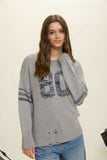Distressed Long Sleeve Varsity Sweater
