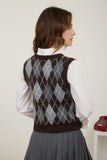 Argyle Knit Cardigan Vest
