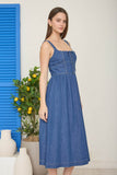 Lace-Up Denim Midi Dress