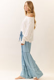 Chambray Tiered Wide Leg Pants