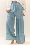 Chambray Tiered Wide Leg Pants