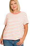 Curvy Striped Crew Neck Top