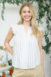 Striped Floral Ruffle Sleeve Top