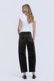 High Rise Velvet Flocked Barrel Leg Jeans