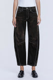 High Rise Velvet Flocked Barrel Leg Jeans