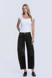 High Rise Velvet Flocked Barrel Leg Jeans