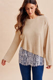 Asymmetrical Lace Hem Knit Top