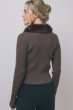 Ribbed Knit Fur Collar Cardigan