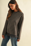 Striped Lace Hem Knit Top