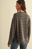 Striped Lace Hem Knit Top