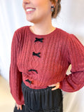 Cable Knit Velvet Bow Sweater
