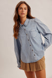 Frilled Collar Button Down Denim Shirt