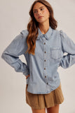 Frilled Collar Button Down Denim Shirt