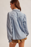 Frilled Collar Button Down Denim Shirt
