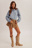Frilled Collar Button Down Denim Shirt