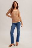 Pointelle Stripe Knit Henley Top