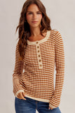 Pointelle Stripe Knit Henley Top