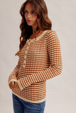 Pointelle Stripe Knit Henley Top
