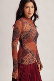 Patchwork Mock Neck Mesh Top