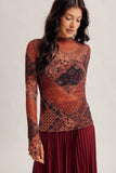 Patchwork Mock Neck Mesh Top