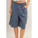 Drawstring Waist Wide Leg Jorts