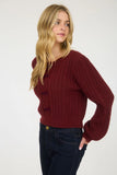 Cable Knit Velvet Bow Sweater