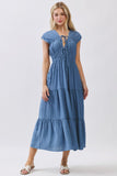 Denim Tiered Midi Dress